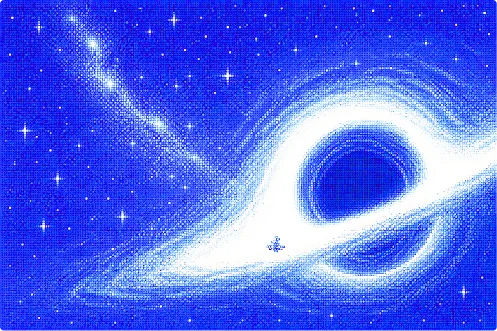 Illustration d'un trou noir, clin d'œil au thème spatial du site